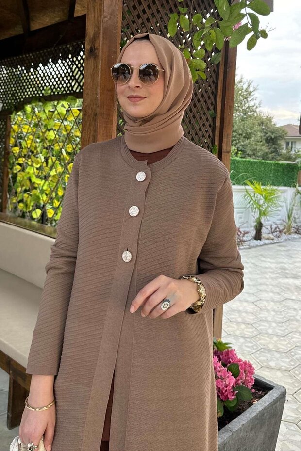 Sinem Çelik Örme Triko Hırka Sütlü Kahve - 7