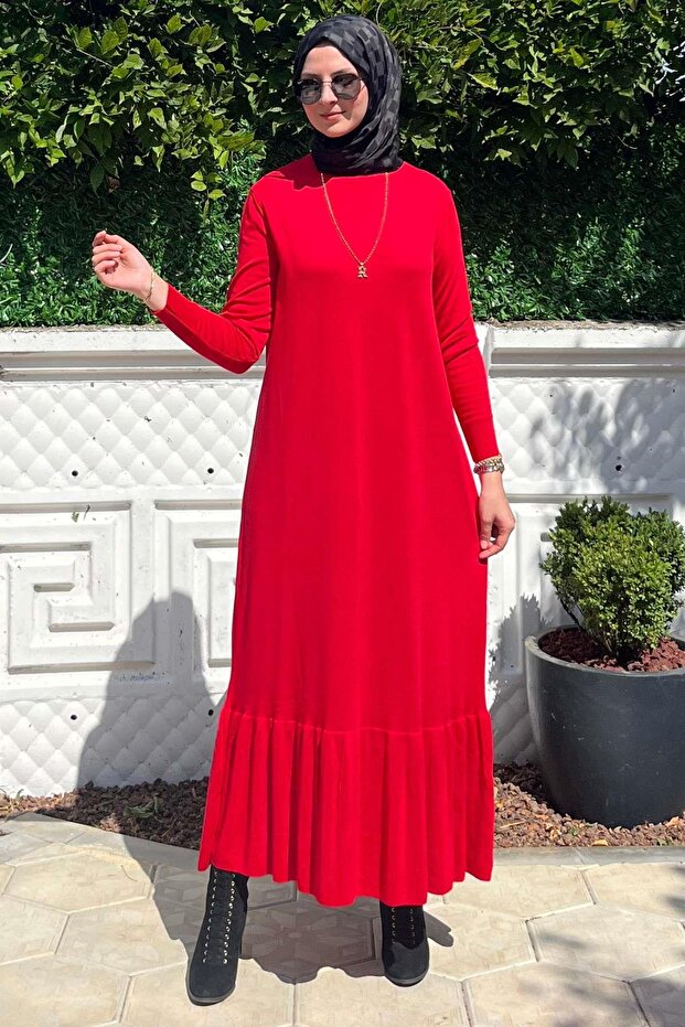 Rüya Kırmızı Triko Elbise - 5