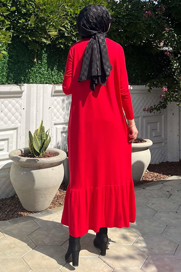 Rüya Kırmızı Triko Elbise - 9