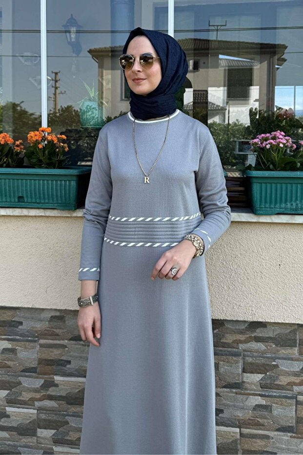 Samanyolu Gri Triko Elbise - 4