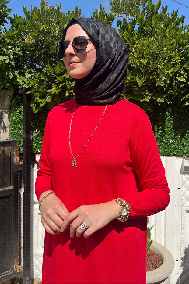 Rüya Kırmızı Triko Elbise - 8