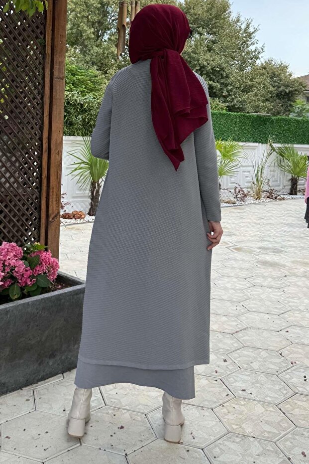 Sinem Çelik Örme Triko Hırka Gri - 9