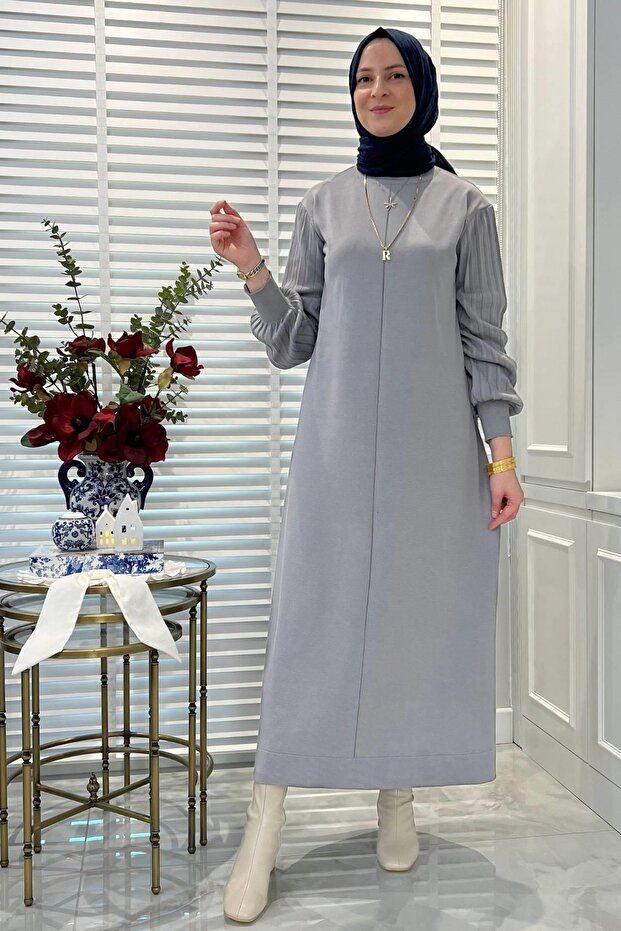 Ecem Gri Triko Elbise - 8