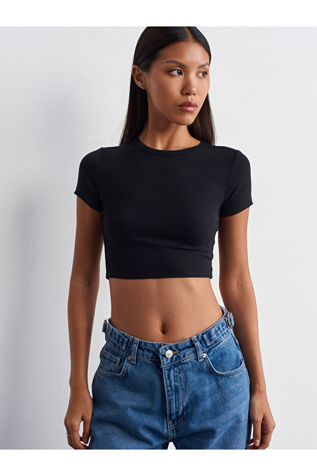 31104 Modal Crop Top-Siyah - 5