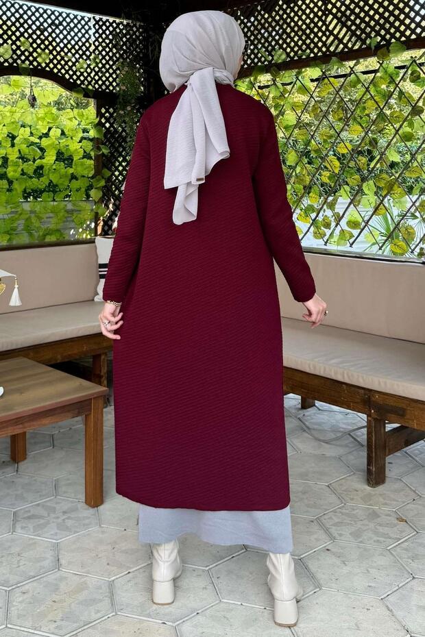 Sinem Çelik Örme Triko Hırka Bordo - 7