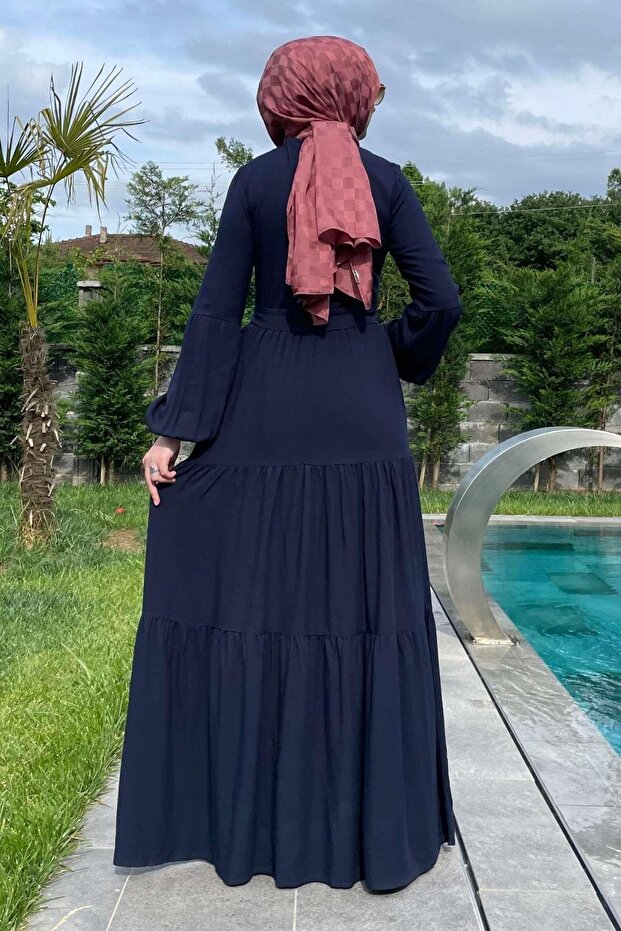 Asil Lacivert Elbise - 7