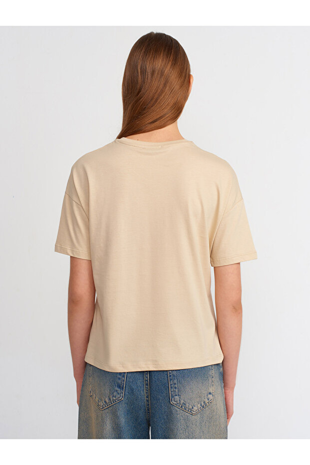 3683 Bisiklet Yaka Basic T-shirt-a.bej - 2