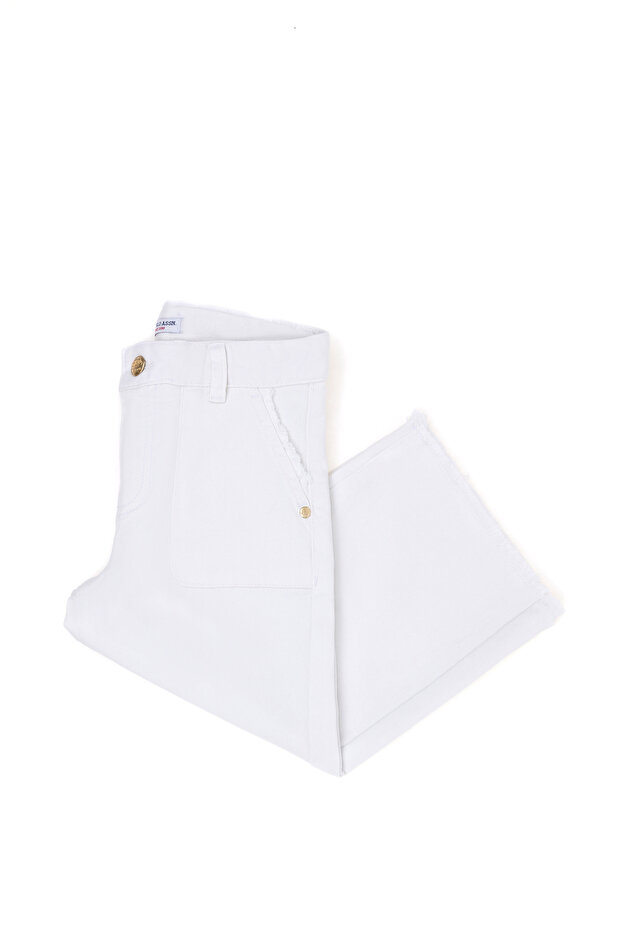 Girl's White Canvas Pants 50264079 -Vr013