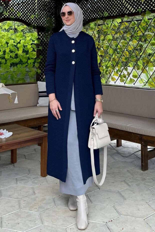 Sinem Çelik Örme Triko Hırka Lacivert - 4