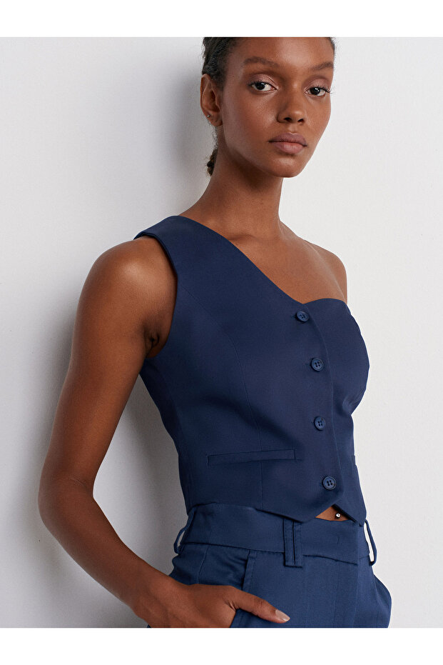 Синій асиметричний жилет - 60555 Модель - 5