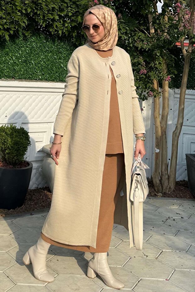 Sinem Çelik Örme Triko Hırka Taş - 3