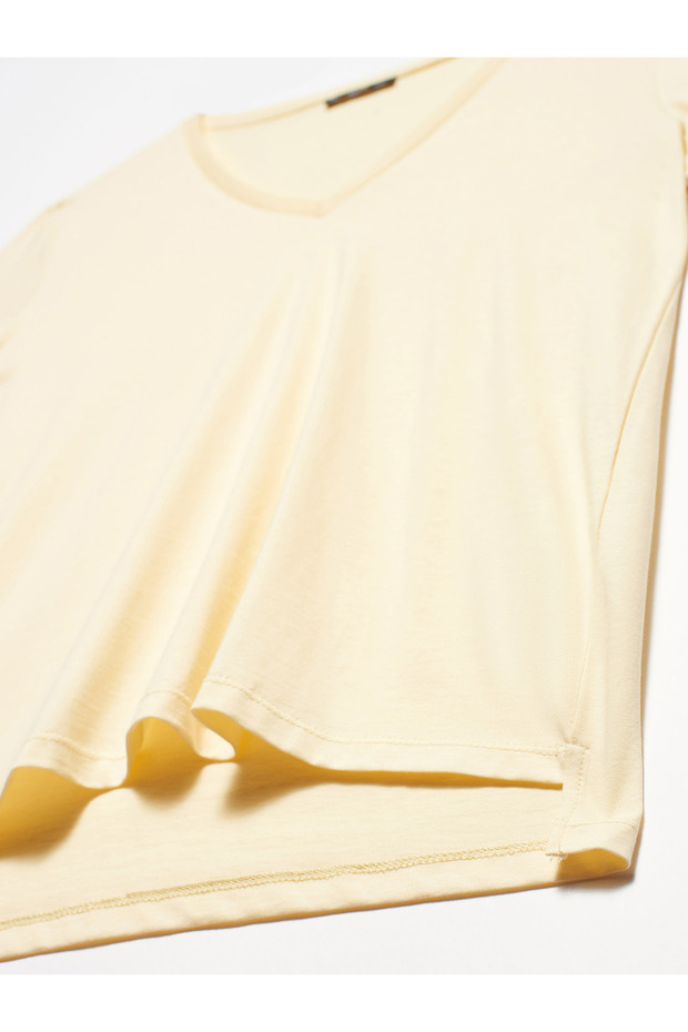 3470 V Yaka Basic T-shirt-t.sarı - 2