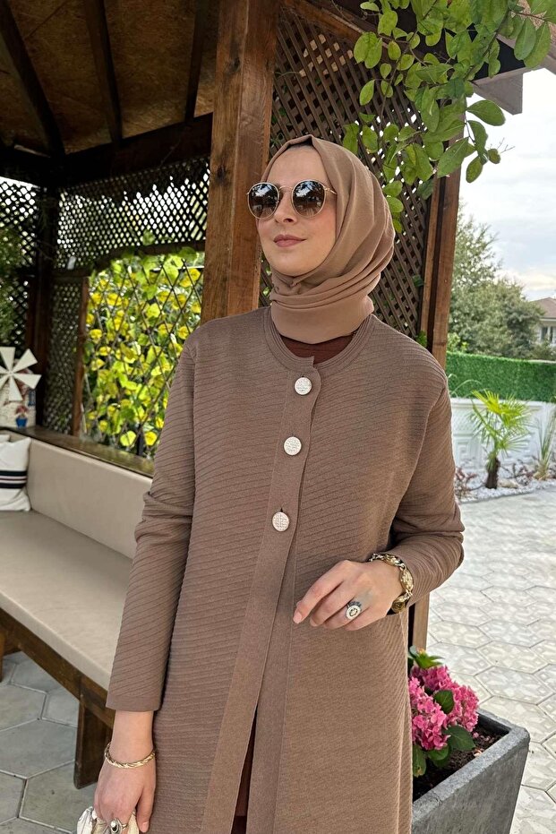 Sinem Çelik Örme Triko Hırka Sütlü Kahve - 9