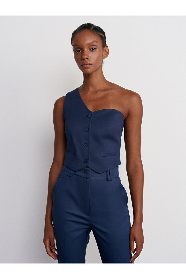 Синій асиметричний жилет - 60555 Модель - 1