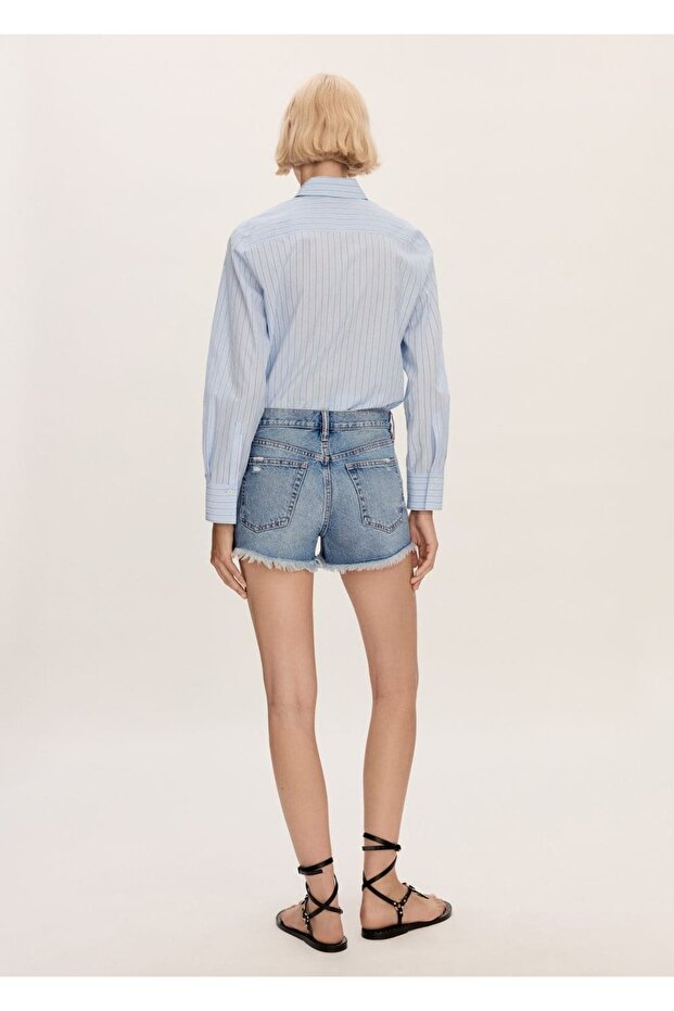 Paçaları dikişsiz denim şort - 4