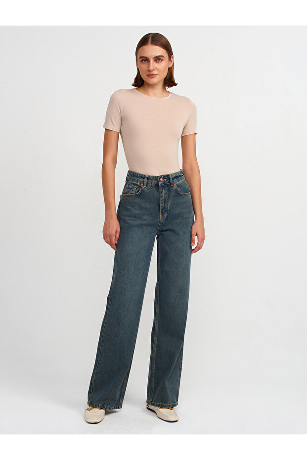 30747 Bisiklet Yaka Basic T-shirt-Bej - 3