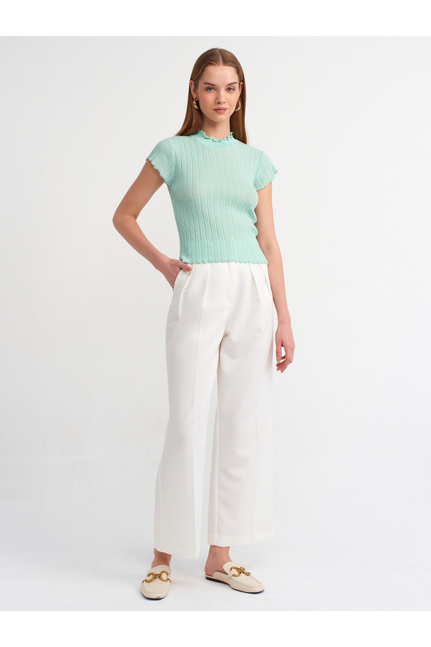 10518 Dik Yaka Transparan Triko Bluz-mint - 3