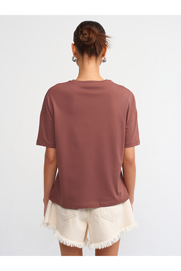 3683 Basic T-Shirt-Kahve - 3