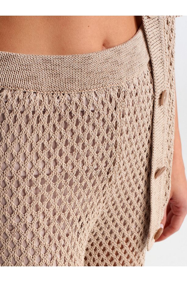 70159 Ajurlu Astarlı Triko Pantolon-Bej - 4