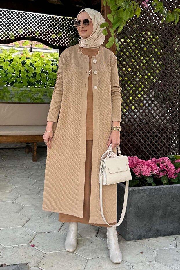 Sinem Çelik Örme Triko Hırka Bej - 7