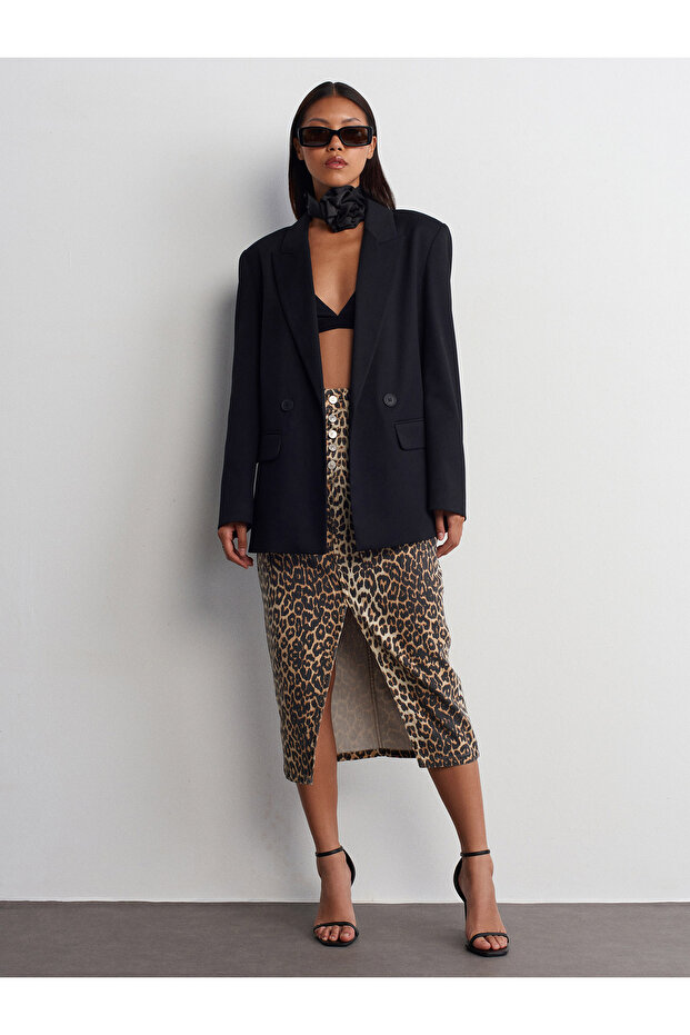 80569 تنورة دينم منقوشة بنقشة الفهد - بني - 5