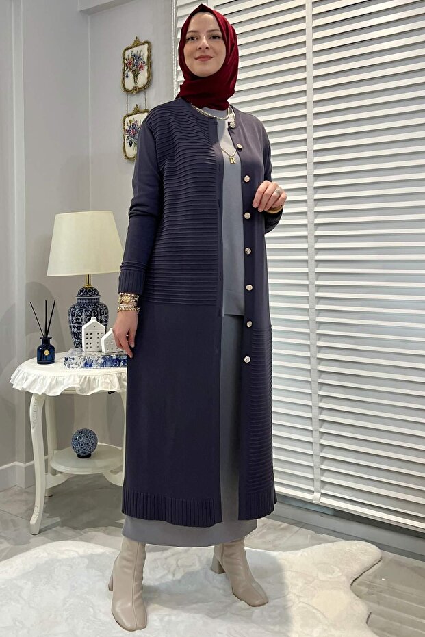 Manolya Antrasit Triko Hırka - 1