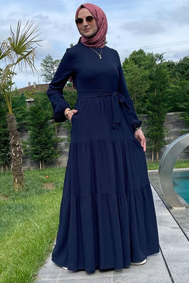 Asil Lacivert Elbise - 8
