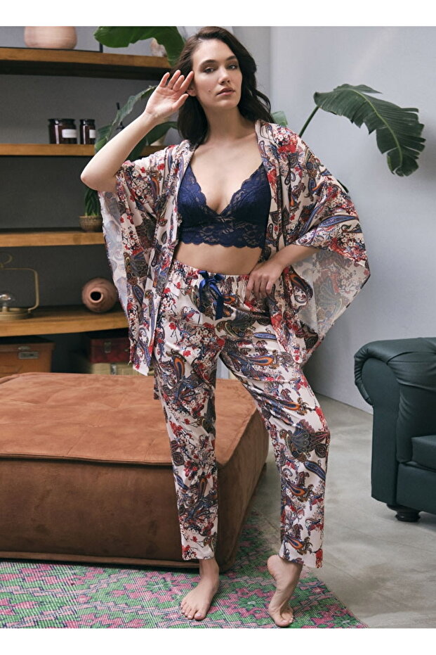 Man5678 Saten Sabahlık, Bralet Ve pantolon - 1