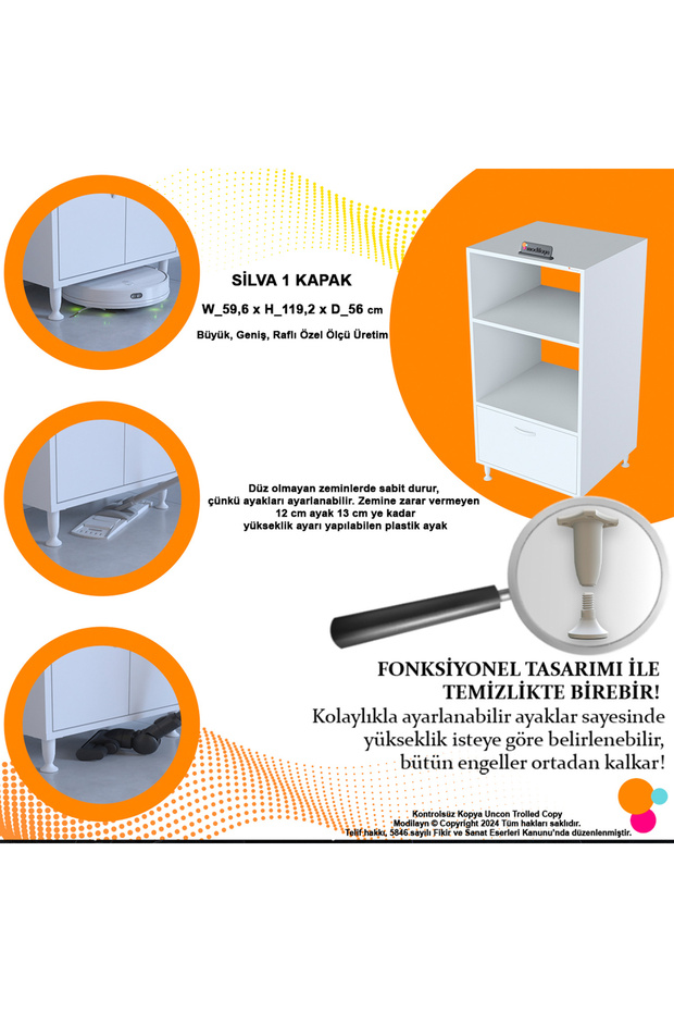 SİLVA 59,6 x 119,2 x 56 cm Tek Kapaklı Ankastre Fırın ve Mutfak Dolabı - 8