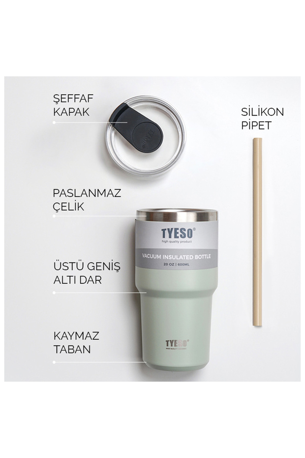 TripleTask Termos Vakumlu Paslanmaz Çelik Pipetli 600ML Yeşil - 4