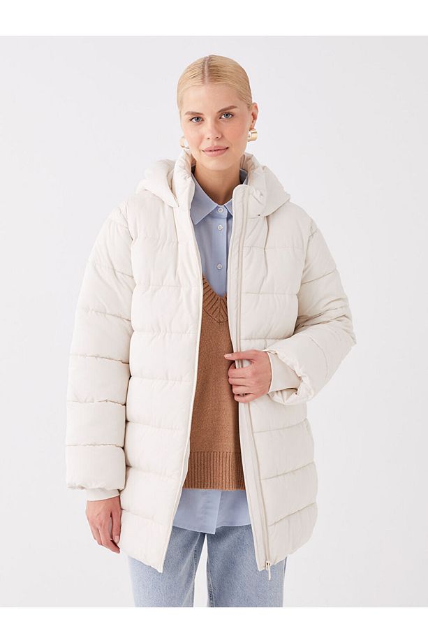 Kapusonlu Duz Oversize Kadin Sisme Mont - W33633Z8 - 2