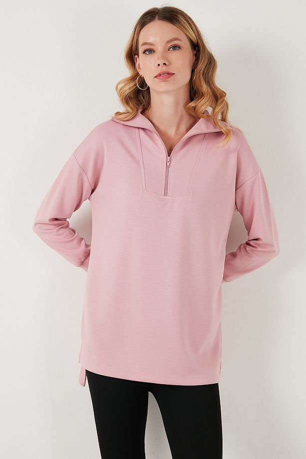 Regular Fit Fermuarlı Yaka Önü Kısa Arkası Uzun Sweat Sweat 5865876 - 6