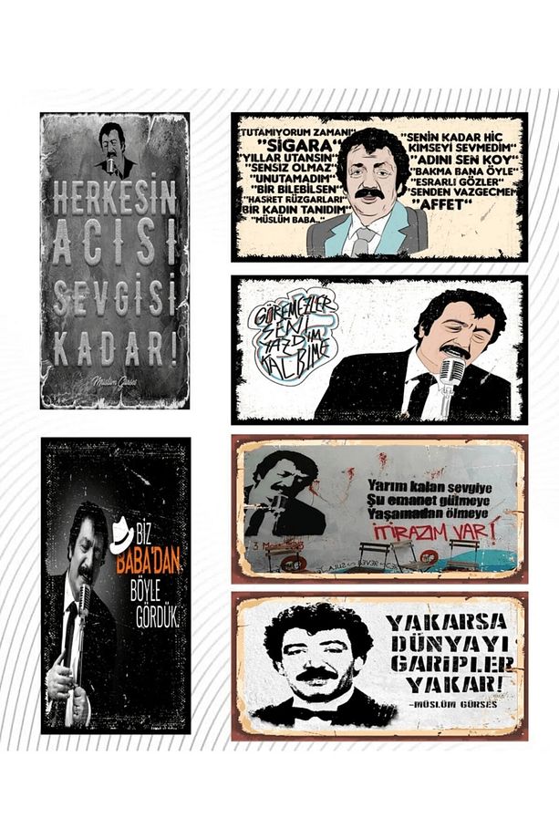 Müslüm Gürses 6'lı Ahşap Duvar Poster Seti - 1