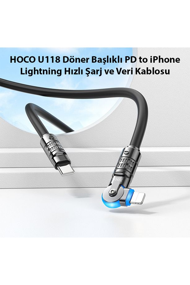U118 Döner Başlıklı PD to iPhone Lightning Hızlı Şarj ve Veri Kablosu-(1 - CALVS8275-88 - 2