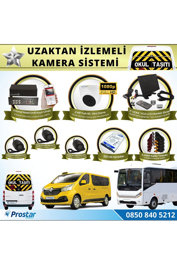 Okul Servis Kamera Sistemi Seti Uzaktan Izlemeli 4 Kameralı 7" Hdmi Monitör 320 Gb Harddisk Dahil - 1