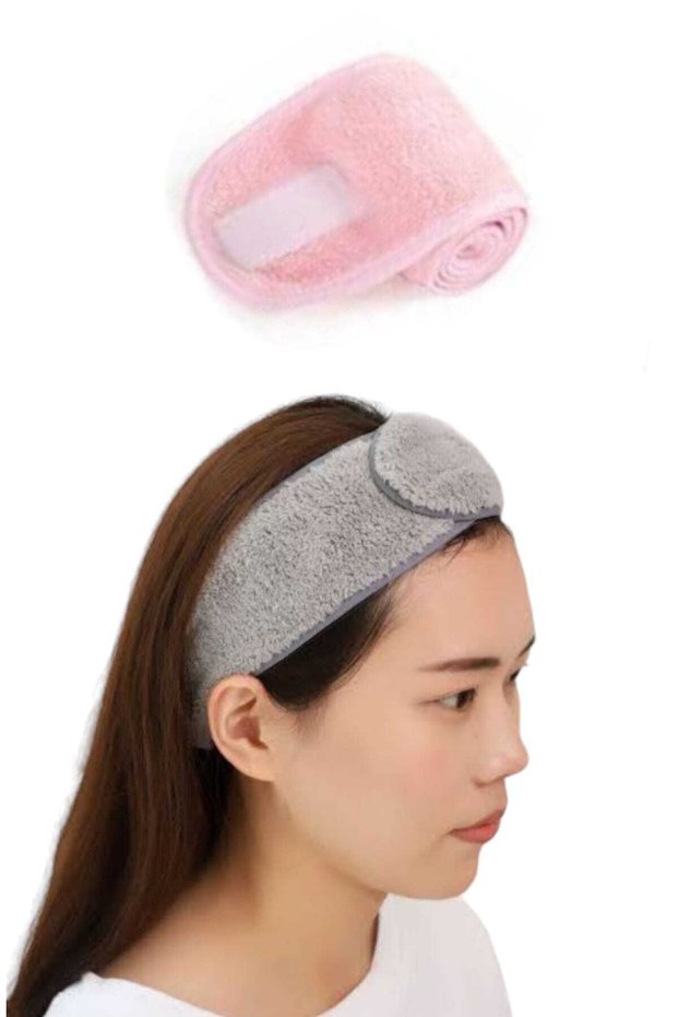Soft Towel Pink Velcro Headband - Sports Yoğa Makeup Sweat Hair Band