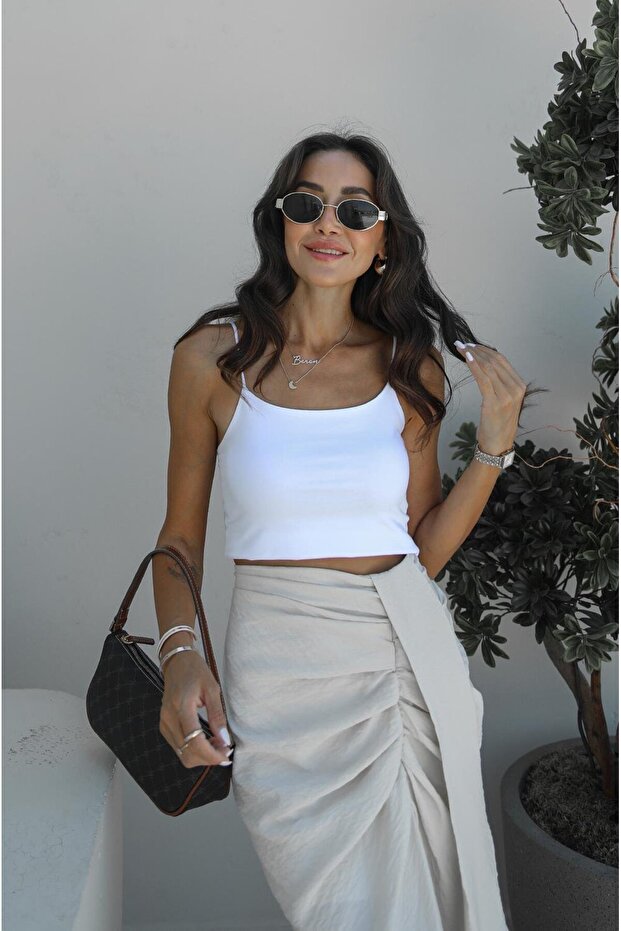 Beyaz Ip Askılı Basic Crop - 2