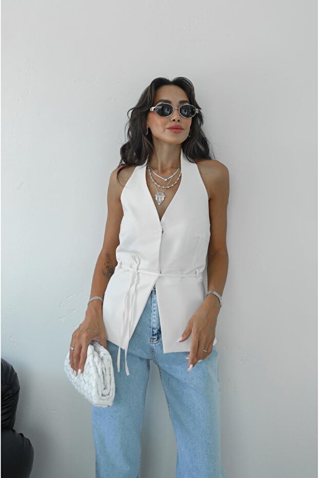 White Blouse with Strings - Snap Design - 2