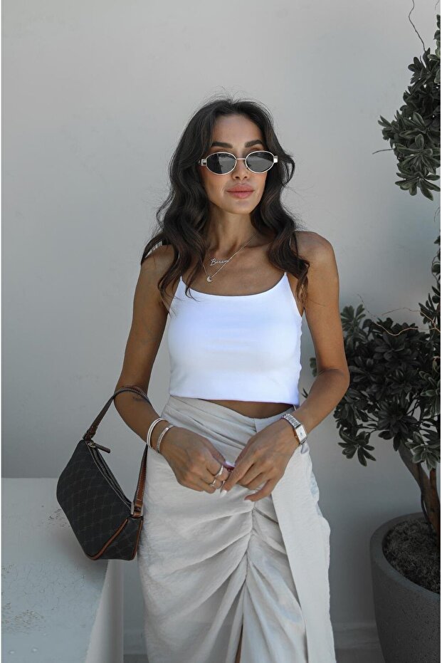 Beyaz Ip Askılı Basic Crop - 1