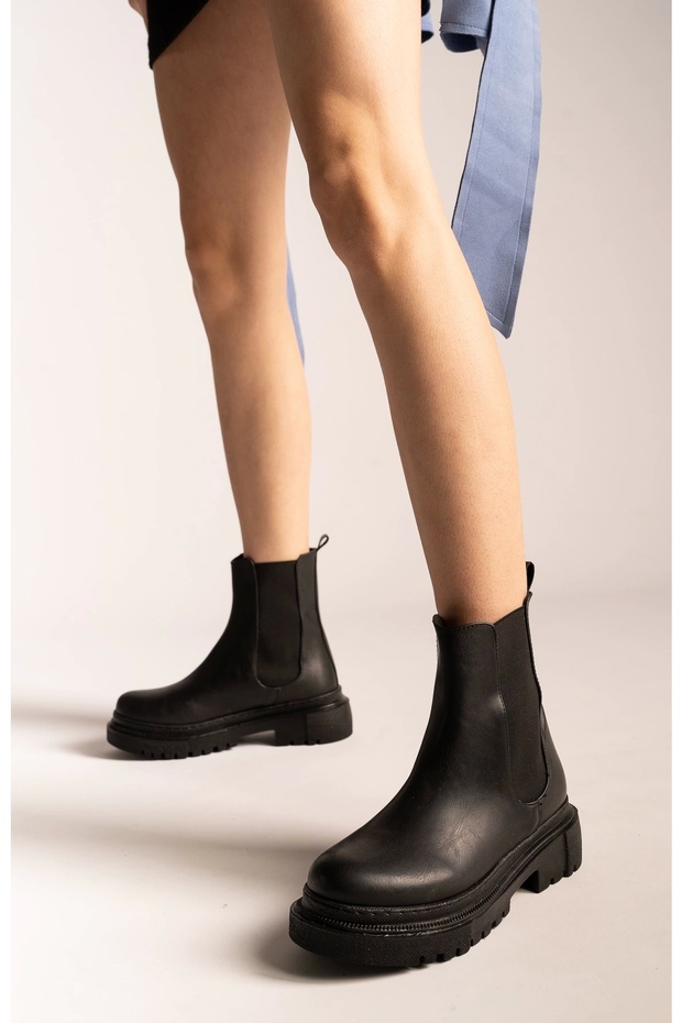 Siyah Cilt Kadın Lastikli Bot - 3