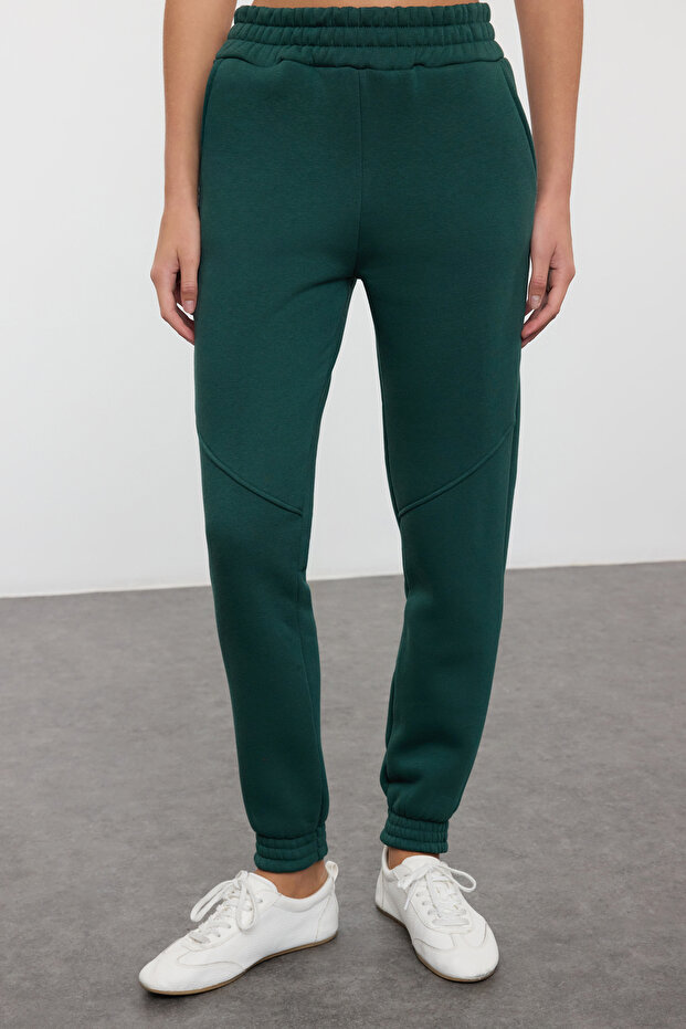 Smaragdově zelené Basic Jogger Thick Inside Fleece Pletené tepláky Kalhoty TWOAW21EA0010 - 3