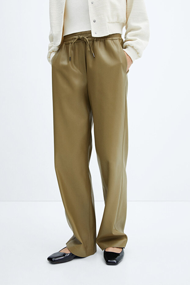 Leather-effect elastic waist trousers - 2