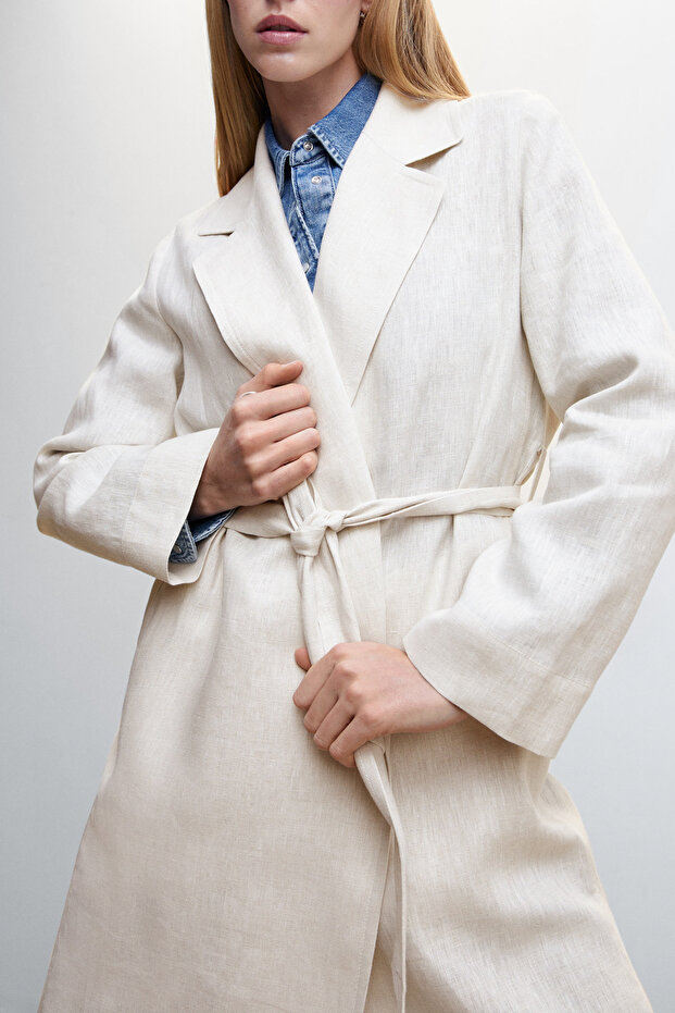 100% linen trench coat lapels - 9