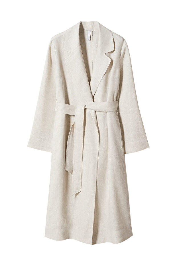 100% linen trench coat lapels - 4