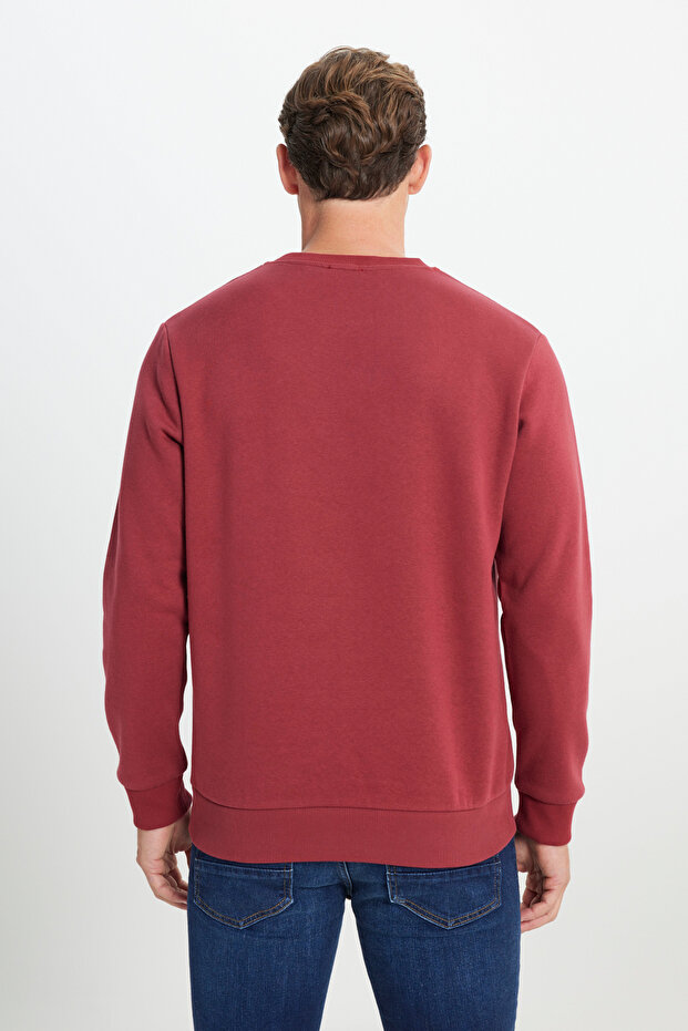 Erkek Bordo Standart Fit Normal Kesim Içi Polarlı 3 Iplik Bisiklet Yaka Pamuklu Sweatshirt - 7