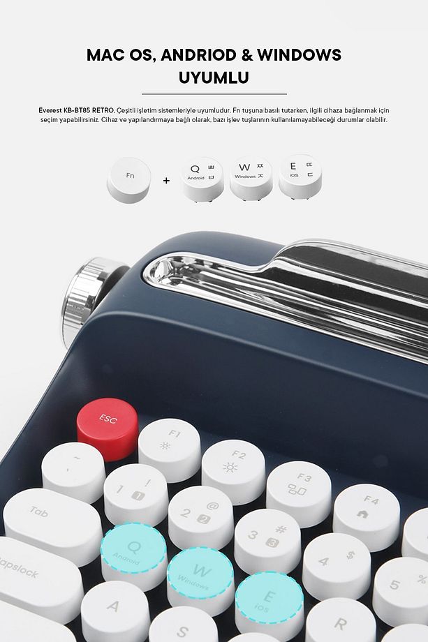 Klavye Daktilo Tipi Pinterest Kb-bt85 Retro Series Bluetooth Daktilo Mac/win /android/ios Kablosuz - 6