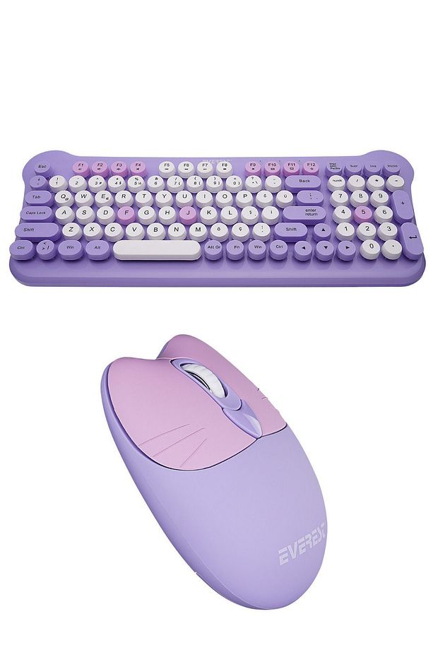 KM-6244 BUNNY Renkli Tuşlu Mor 2.4 ghz + BT Kablosuz Q Multimedia Klavye + Mouse Set - 3
