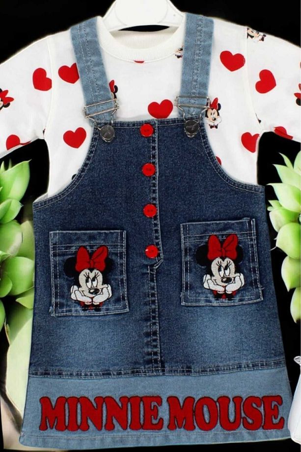 Minnie Desenli Kot Jile Badili Çantalı 3lü Takım 1-5 yaş Kız Çocuk Ayarlanabilir Askılı Uzun Kollu - 5