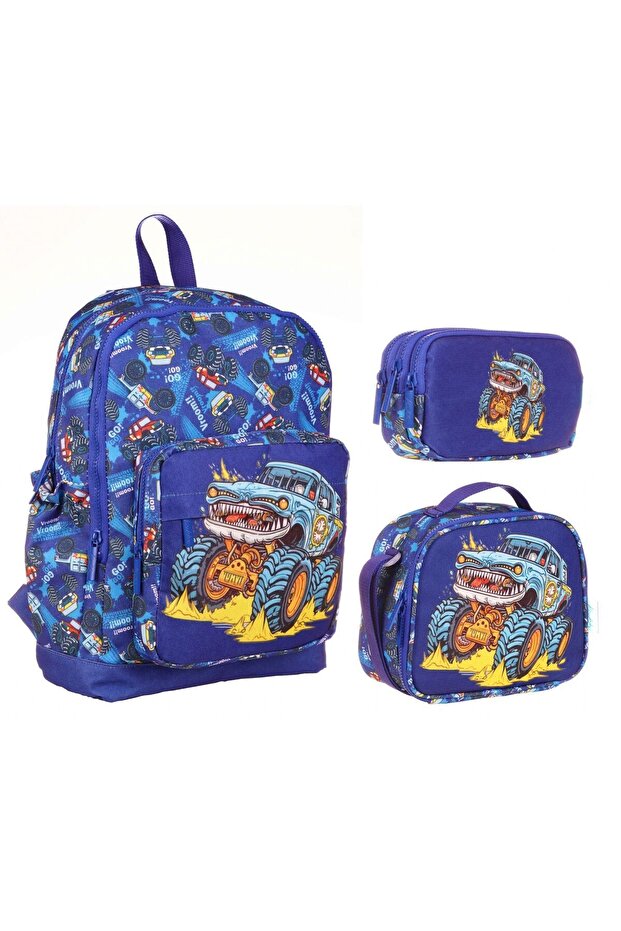 Navy Blue Off-Road Vehicle Triple Primary School School Bag Set - Boy