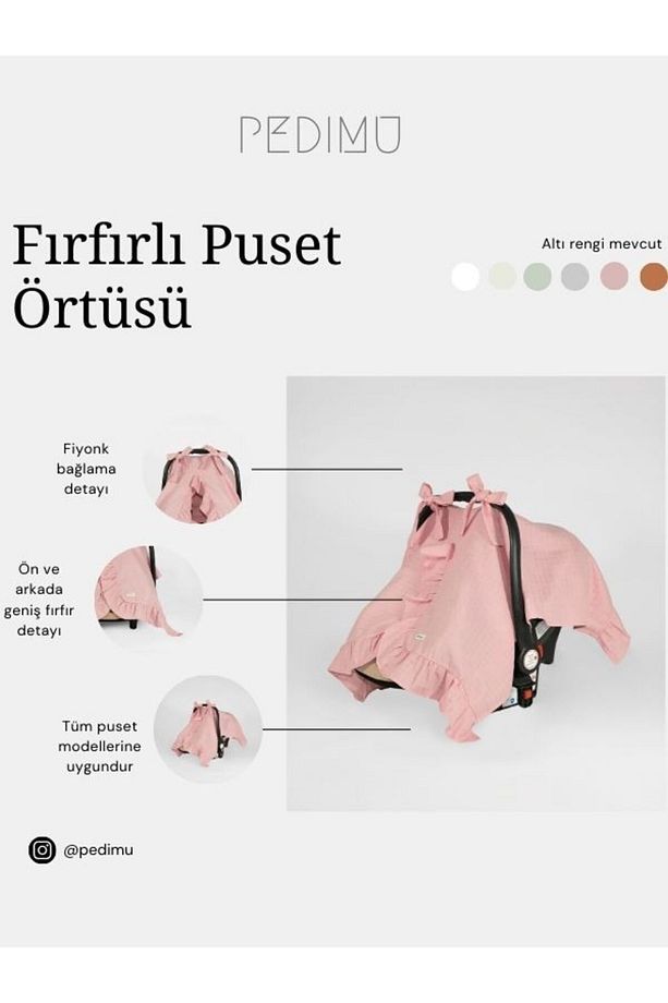 Müslin Gül Pembe Renk Fırfır Detaylı Puset Örtüsü - 2